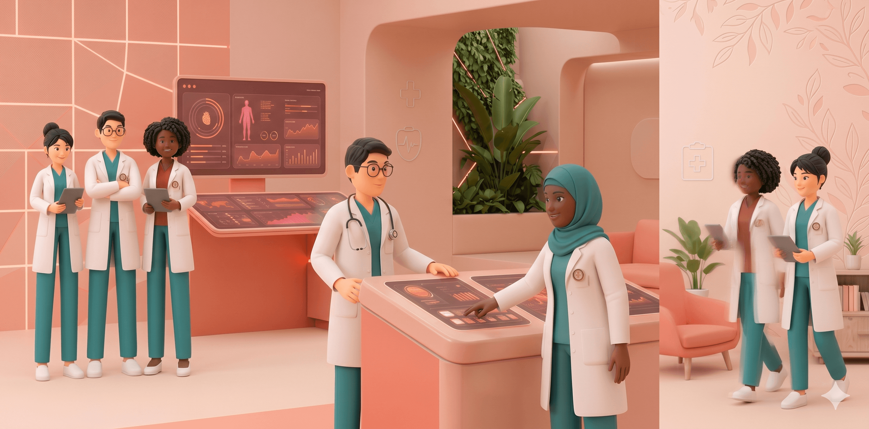 Care team consulting at an interactive screen